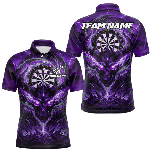 Maxcorners Lightning Purple & Grey Dragon Skull Dartboard Custom Men Darts Polo Shirt, Dart Jerseys MT0111