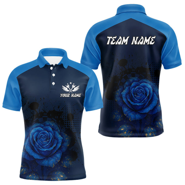 Maxcorners Dripping Dartboard & Navy Roses Darts Shirt For Men - Customizable Name & Team MT1006