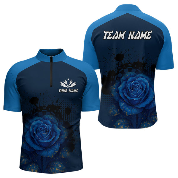Maxcorners Dripping Dartboard & Navy Roses Darts Shirt For Men - Customizable Name & Team MT1006