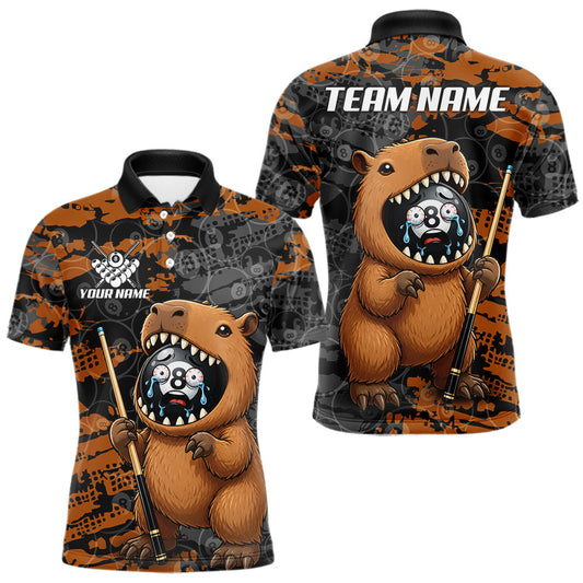 Maxcorners Custom Black and Brown Funny Capybara 8-Ball Billiard Shirt for Men, Pool Team Jersey