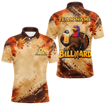 Maxcorners Turkey 8 Ball Funny Billiard Shirt For Men Custom Maple Leaves Thanksgiving Turkey Pool Team Shirt LM0409