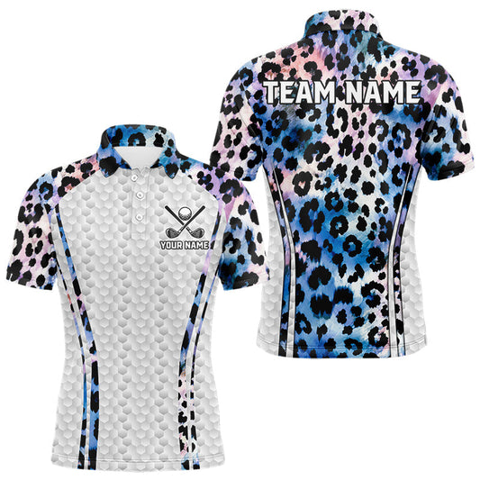 Maxcorners Mens Golf Polo Shirt Custom Neon Blue Leopard Pattern Golf Shirts ,Best Mens Golf Shirts LM0106