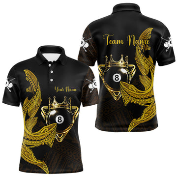 Maxcorners Gold 8 Ball Crown Men's Billiard Polo & 1/4 Zip Shirt Custom Tribal Billiard Attire Gifts LM0101