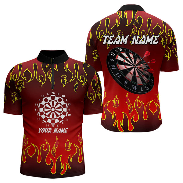 Maxcorners Custom Flame Pattern Red Dartboard Flame Dart Shirt For Men, Dart Jerseys