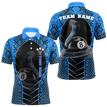 Maxcorners Personalized Cobra Snake Men Billiard Team Shirt Blue 8 Ball Billiard Polo & 1/4 Zip Attire LM0101