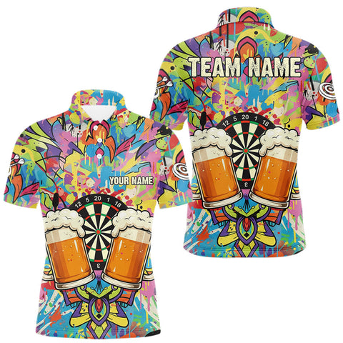 Maxcorners Funny Beers & Dartboard Graffiti Custom Darts Polo Shirt For Men Colorful Dart Jerseys MT0811