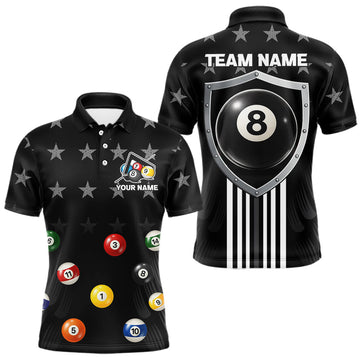 Maxcorners Black Stars 8 Ball Pool Men Billiard Team Shirt Personalized Polo & 1/4-Zip Billiard Gifts