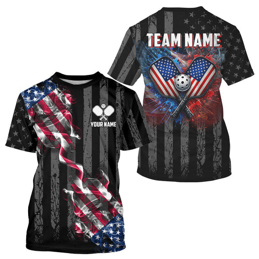 Maxcorners Grunge US Flag 250Th Anniversary Pickleball Men Shirts Custom Splatter Best Pickleball Clothing LM0106