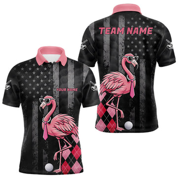 Maxcorners Custom Black Patriotic Golf Polo Shirts For Men, Funny Flamingo Best Golf Clothing Shirts LM0404