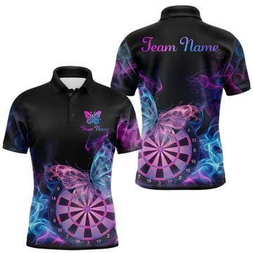 Maxcorners Smoke Butterfly Dartboard Men Dart Polo & 1/4 Zip Shirt Custom Blue Pink Dart Jersey For Darters LM0404
