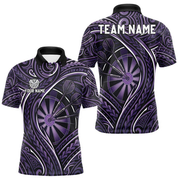 Maxcorners Black Purple Tribal Pattern Darts Polo & 1/4 Zip Shirt For Men Personalized Tribal Dart Team Appeal LM0404