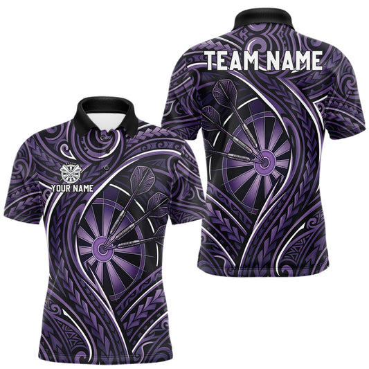 Maxcorners Black Purple Tribal Pattern Darts Polo & 1/4 Zip Shirt For Men Personalized Tribal Dart Team Appeal LM0404