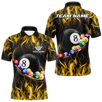 Maxcorners Fire Flame 8 Ball Billiard Pool Shirt For Men Custom Yellow Light Billiard Ball Team Jersey