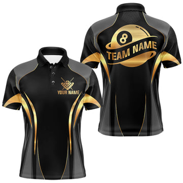Maxcorners Custom Black And Gold 8 Ball Pool Billiard Shirt For Men Billiard League Polo & 1/4 Zip Jersey