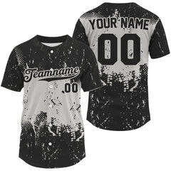 Maxcorners Custom Black White Grunge Baseball Ball Shirt For Men Baseball Team Jerseys LM0910