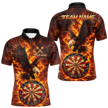 Maxcorners Fire Flame Eagle Red-Blue Cracked Dartboard Men Darts Polo Shirt Custom Dart League Shirts LM0602