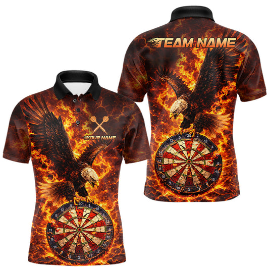 Maxcorners Fire Flame Eagle Red-Blue Cracked Dartboard Men Darts Polo Shirt Custom Dart League Shirts LM0602