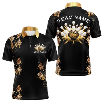 Maxcorners Gold Leopard Pattern Bowling Shirts For Men Custom Leopard Light Bowling Strike Bowling Team Jersey LM0609