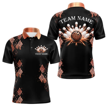 Maxcorners Orange Leopard Pattern Bowling Shirts For Men Custom Leopard Light Bowling Strike Bowling Team Jersey LM0409