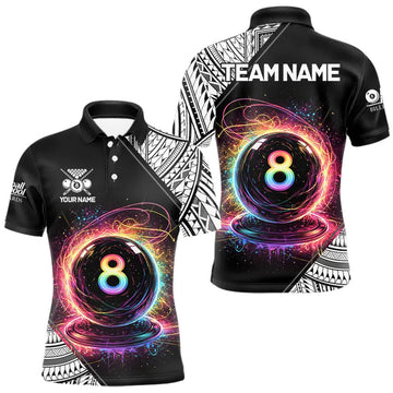 Maxcorners Rainbow 8 Ball Pool Polo & 1/4-Zip Shirt For Men Personalized Tribal 8 Ball Billiard Gifts LM0901