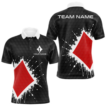 Maxcorners Red Diamonds Poker Mens Golf Polo Shirt Custom Name Splatter Poker Golf Top For Team, Golf Gift