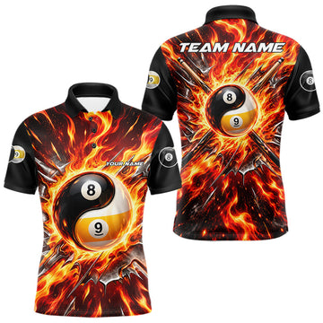 Maxcorners Personalized Yin Yang 8 Ball 9 Ball Billiard Shirt For Men Red Flame Pool Billiard Jersey Team Uniform