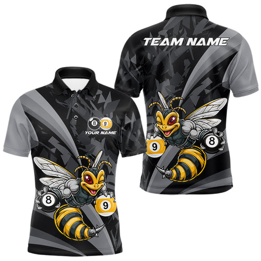 Maxcorners Grey Funny Bee Billiard Pool Shirt For Men Personalized 8 Ball & 9 Ball Billiard League Gifts