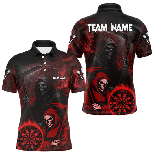 Maxcorners Custom Red Smokes Flame Dartboard Grim Reaper Dart Men Polo Jerseys Dart Team Shirt LM2603