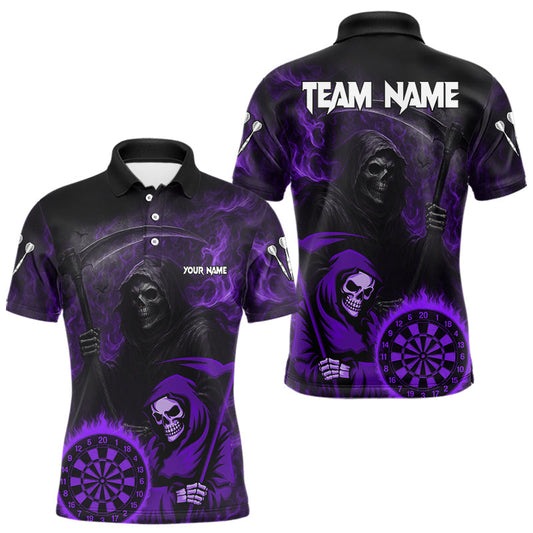 Maxcorners Custom Purple Smokes Flame Dartboard Grim Reaper Dart Men Polo Jerseys Dart Team Shirt LM2603