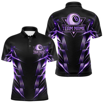 Maxcorners Black And Purple Lightning 8 Ball Pool Billiard Shirts For Men Custom Billiard Team League Jerseys