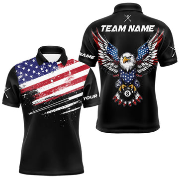 Maxcorners Custom Grunge Billiard American Flag Shirt For Men Patriotic Eagle 8 Ball Cue Shirt Pool Team Jersey