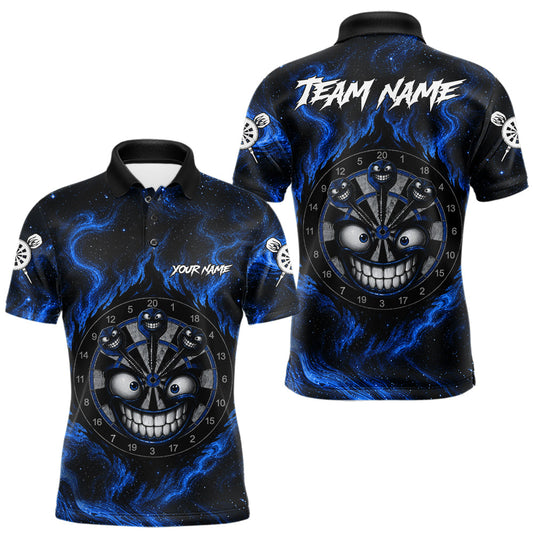 Maxcorners Funny Smile Dartboard Custom Black And Blue Smokes Dart Shirt For Men Dart Uniforms Team Jersey LM1406
