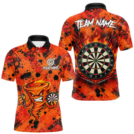 Maxcorners Fire Flame Tornado Mens Dart Shirt Custom Funny Splatter Dart Team Uniforms | Orange LM1406