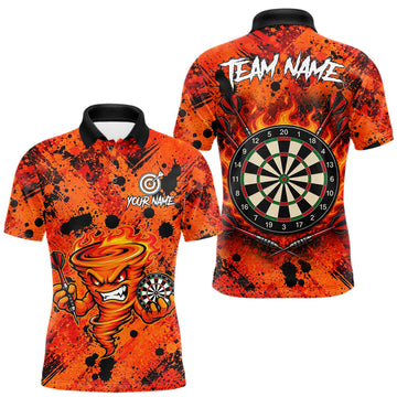 Maxcorners Fire Flame Tornado Mens Dart Shirt Custom Funny Splatter Dart Team Uniforms | Orange