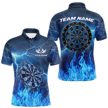 Maxcorners Thunder Blue Flames Dartboard Darts Shirt For Men Custom Darts Polo & 1/4 Zip Tournament Shirt LM0409