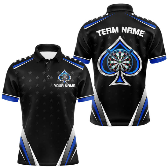 Maxcorners Custom Ace Of Spades Darts Polo 1/4-Zip Shirt For Men Custom Black And Blue Stars Darts Team Uniform