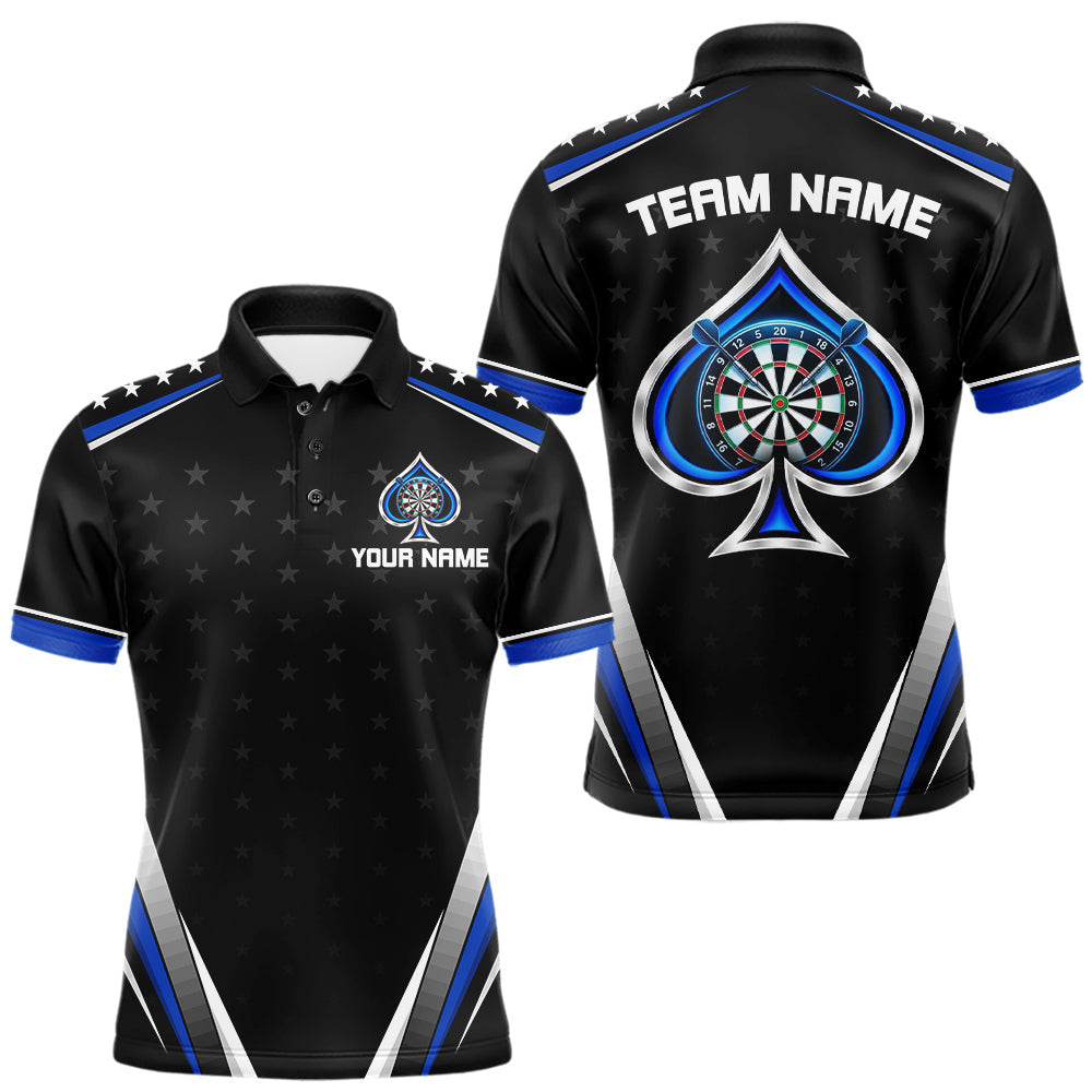 Maxcorners Custom Ace Of Spades Darts Polo 1/4-Zip Shirt For Men Custom Black And Blue Stars Darts Team Uniform