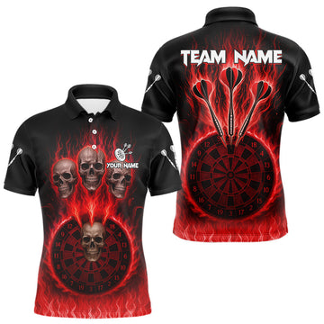 Maxcorners Custom Red Flames Dartboard Horror Multi Skull Dart Men Polo Jerseys Outfits Dart Shirt LM2603