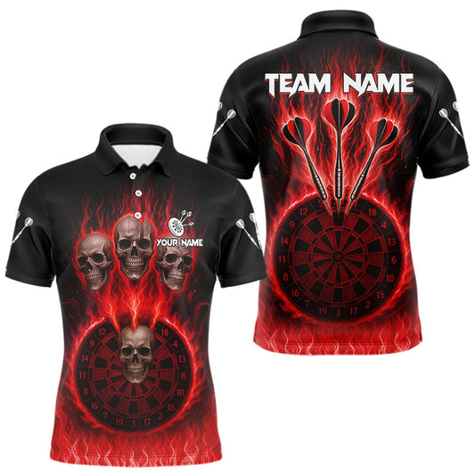 Maxcorners Custom Red Flames Dartboard Horror Multi Skull Dart Men Polo Jerseys Outfits Dart Shirt LM2603