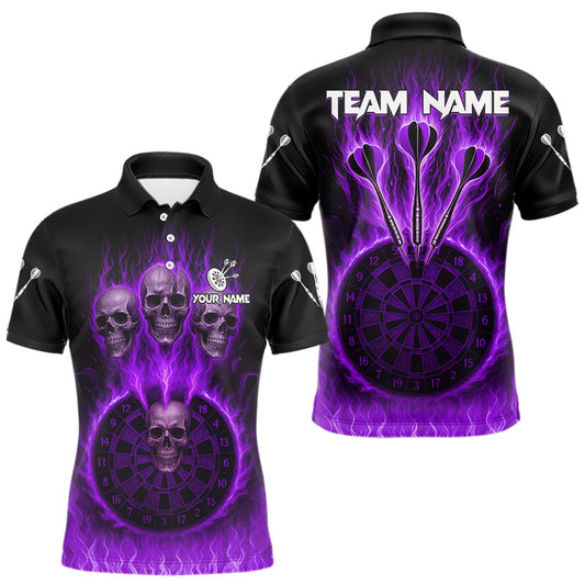 Maxcorners Custom Purple Flames Dartboard Horror Multi Skull Dart Men Polo Jerseys Outfits Dart Shirt LM2603