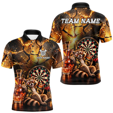 Maxcorners Custom Funny Darts Polo 1/4-Zip Shirt For Men Customized Drunk Whisky Raccoon Darts Team Jersey LM1910