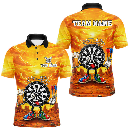 Maxcorners Beer & Dartboard Desert Funny Dart Polo 1/4-Zip Shirt For Men Custom Dart Team Uniforms LM1406