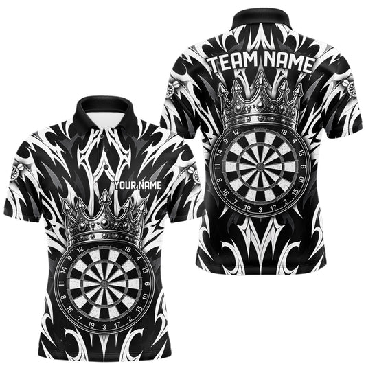 Maxcorners Black And White Tribal Dart Shirt For Men Personalized Crown Dartboard Dart Team Uniforms LM1406