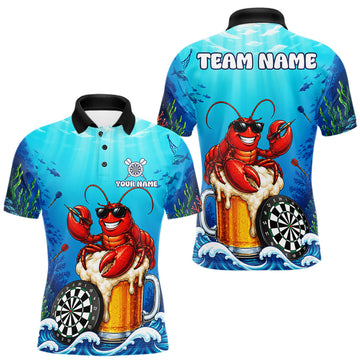 Maxcorners Funny Ocean Lobster And Beer Dart Shirt For Men, Custom Polo & 1/4-Zip Dart Team Uniforms LM1406