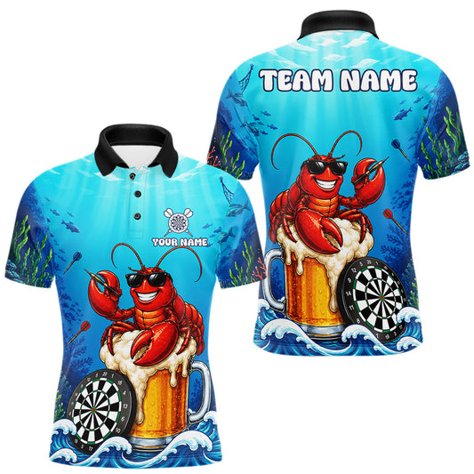 Maxcorners Funny Ocean Lobster And Beer Dart Shirt For Men, Custom Polo & 1/4-Zip Dart Team Uniforms LM1406