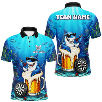 Maxcorners Funny Ocean Shark And Beer Dart Shirt For Men, Custom Polo & 1/4-Zip Dart Team Uniforms LM1406