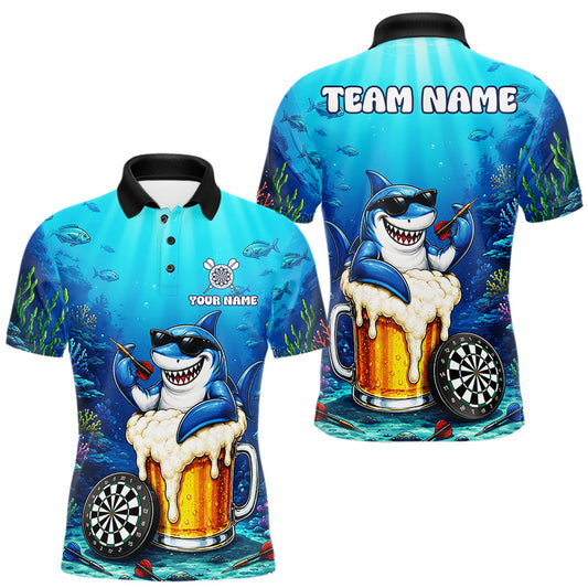 Maxcorners Funny Ocean Shark And Beer Dart Shirt For Men, Custom Polo & 1/4-Zip Dart Team Uniforms LM1406