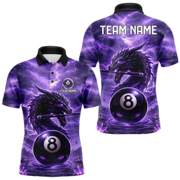 Maxcorners Dragon Thunder Purple Cue & Pool 8 Ball Men Billiard Shirt Custom Billiard Polo & 1/4-Zip Attire