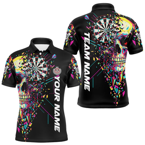 Maxcorners Custom Colorful Shatter Skull & Dartboard Darts Polo Shirt For Men Cracked Dart Jerseys MT1511