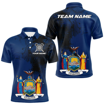 Maxcorners Personalized New York Flag Black Splatter Dart Polo Shirts For Men Custom Dart Team Jerseys LM2602